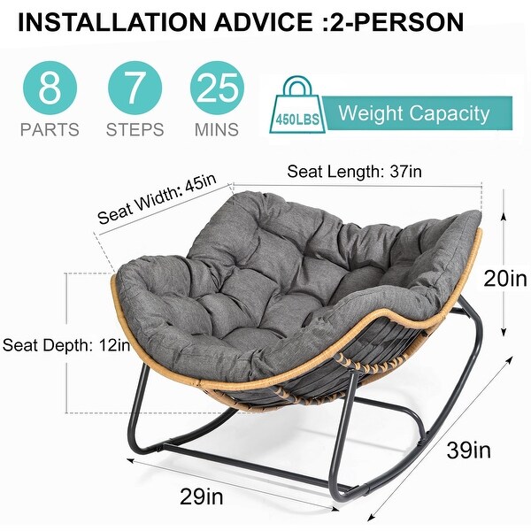 Outdoor Rocking Chair，Patio Egg Rocking Chair，Indoor Papasan Chair，Rattan Wicker Lounge Chair，Comfy Modern Royal Chair