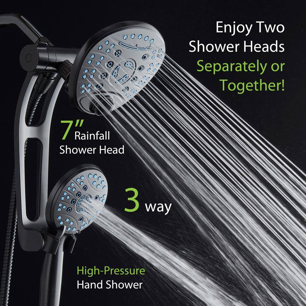 AQUACARE 80-Spray Patterns 2.5 GPM 7 in. Wall Mount Dual Shower Heads and Handheld Shower Head Antimicrobial in Oil Rubbed Bronze 43366