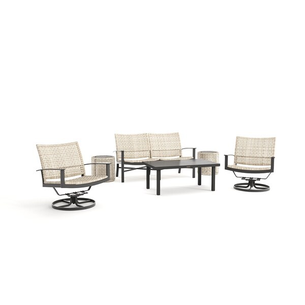 Winston Jasper 6-Piece Loveseat， Swivel Lounge Chair and Drum Stool/Side Table Seating Set - Overstock - 32282629