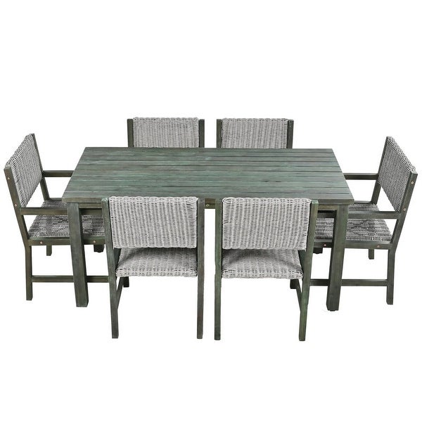 Wood And Rattan Outdoor Dining Table And Chairs For 6 People -  - 37506563