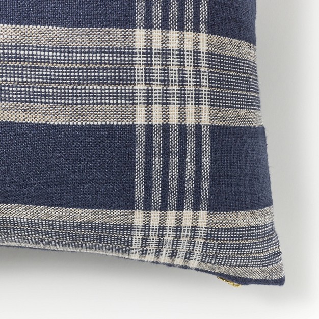 Woven Plaid Square Throw Pillow With Zipper Pull Navy Blue Designed With Studio Mcgee