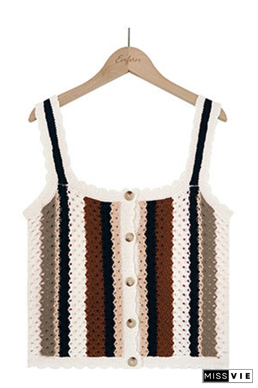 Button Down Multicolor Striped Knit Cami Top