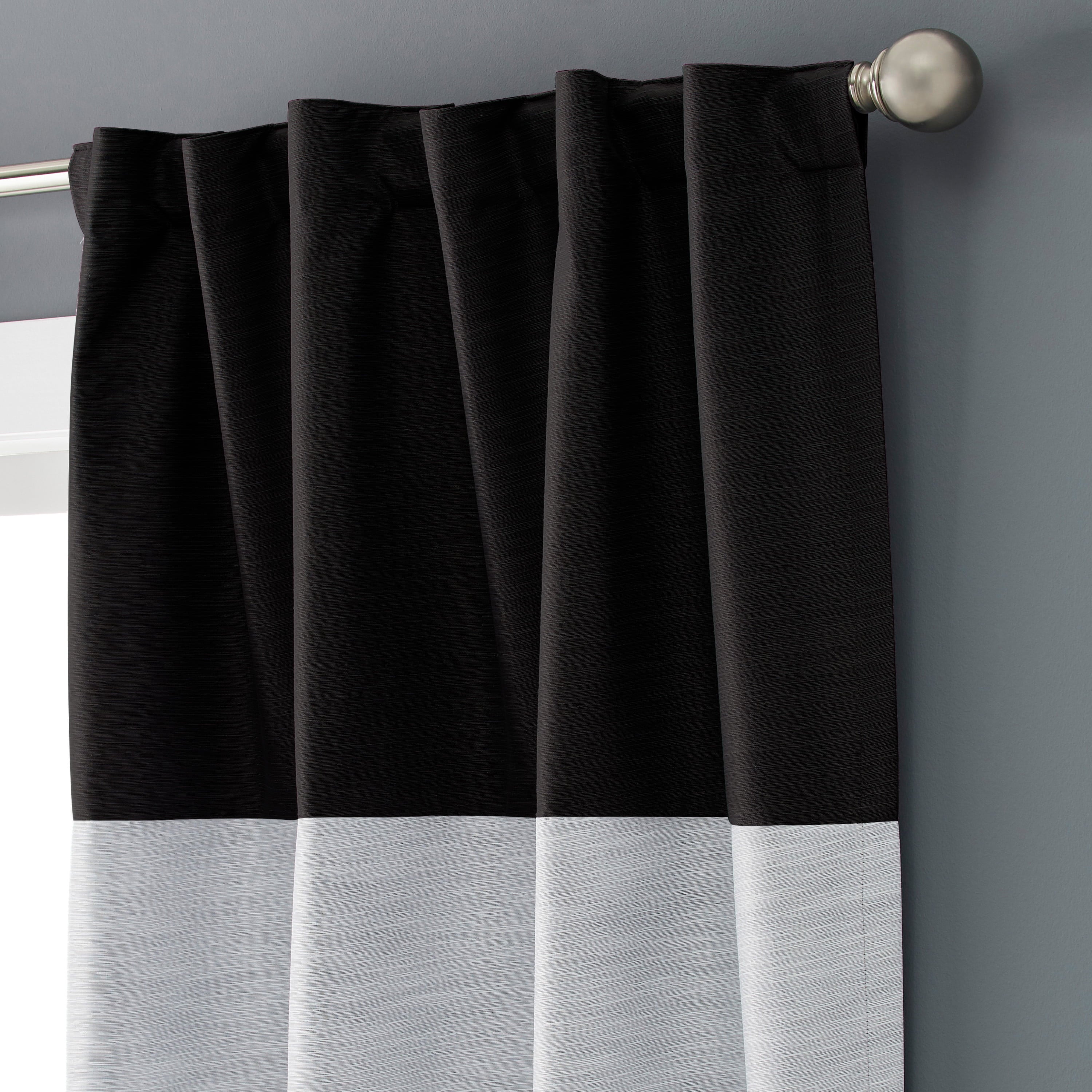 Better Homes and Gardens Colorblock Solid Polyester Pole Top Blackout Single Curtain Panel ， 50x84 ， Black