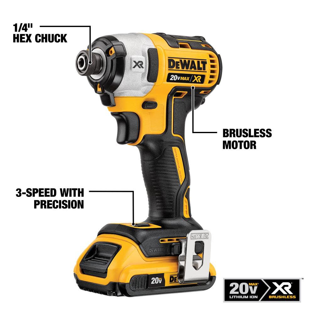 DW 20V MAX* POWER DETECT XR 1/2In Hammer Drill/Driver and Impact Driver Kit DCK299D1W1 from DW