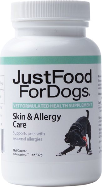 JustFoodForDogs Skin and Allergy Care Capsule Skin and Coat Supplement for Dogs， 60 count