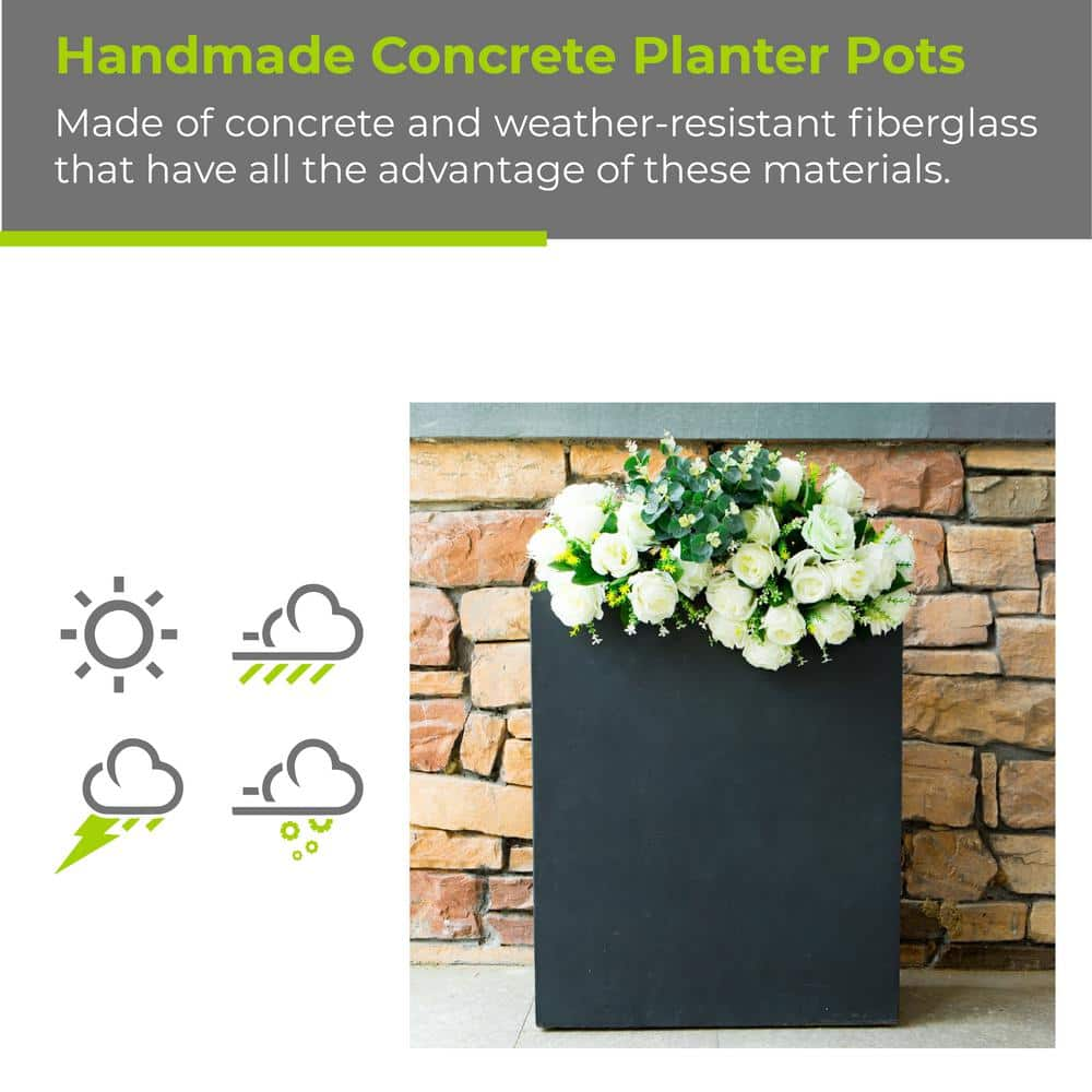 KANTE 26.8 in. Tall Charcoal Lightweight Concrete Modern Long and High Rectangle Planter RF0111A-C60121