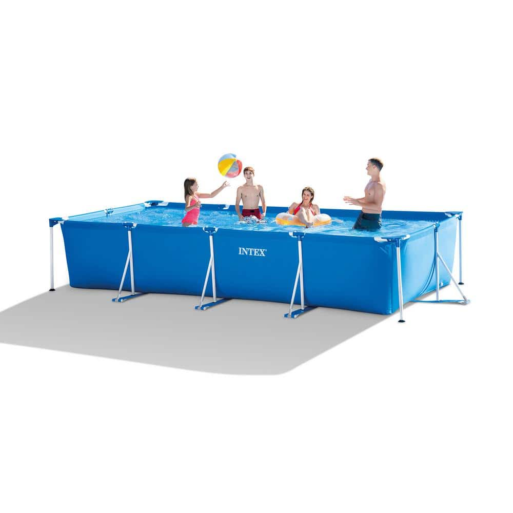 INTEX 14.75 ft. x 7.3 ft. x 33 in. Rectangular Frame Above Ground Swimming Pool, Blue 28273EH