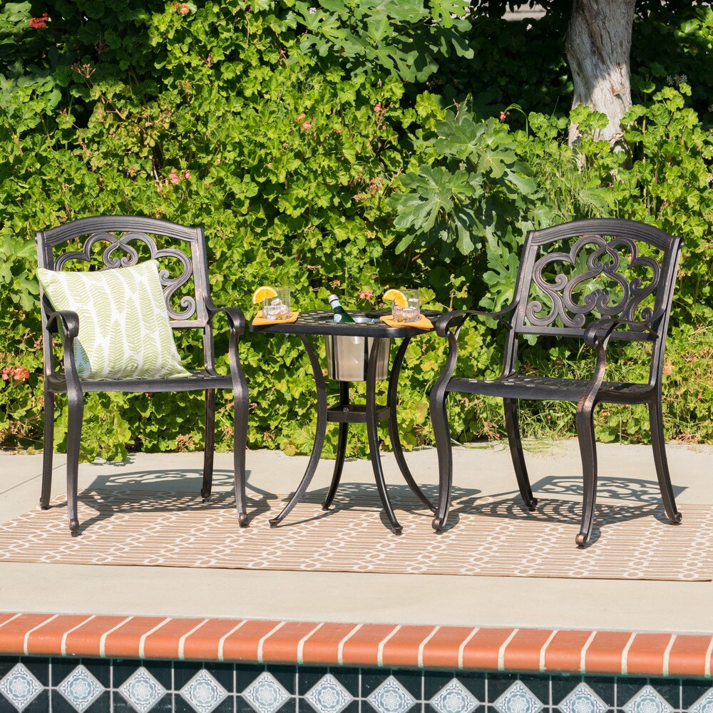 Austin Outdoor 3 piece Cast Aluminum Square Bistro Set by Christopher Knight Home