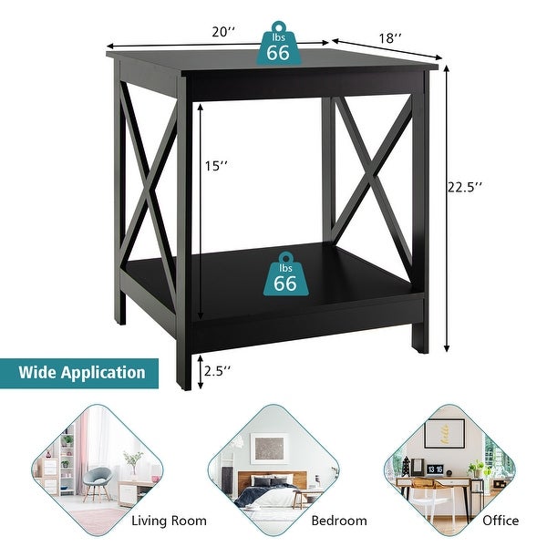 Costway Side Table 2 Tie Coffee Tea End Table Wooden Nightstands - 20''x 18''x 22.5''