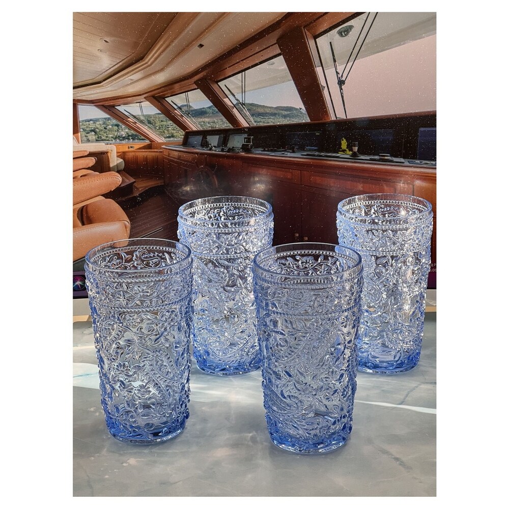 LeadingWare Paisley Acrylic Glasses Drinking Set of 4 (17oz)  Plastic Water Drinking Glasses  Cocktail Glasses  Drinkware Set