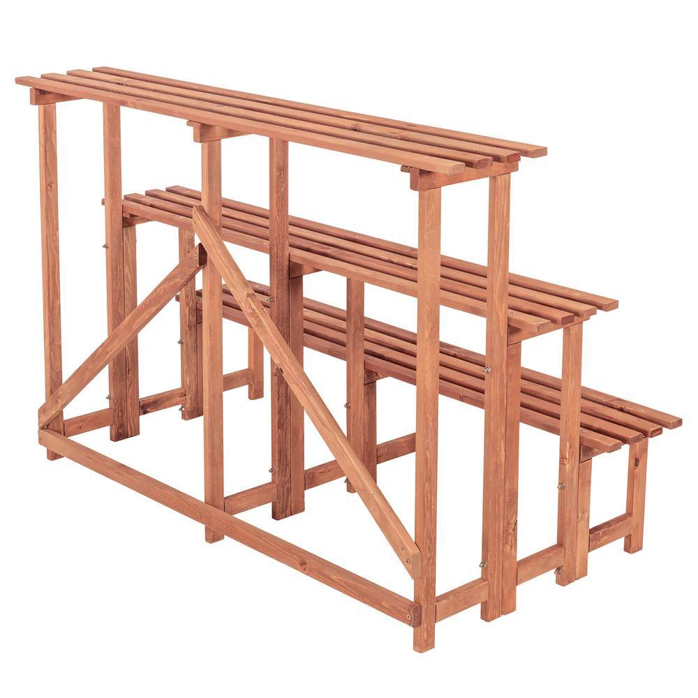 Leisure Season Large 3-Tier 48 in. W x 24 in. D x 32 in. H Brown Step Wooden Plant Stand PS5718