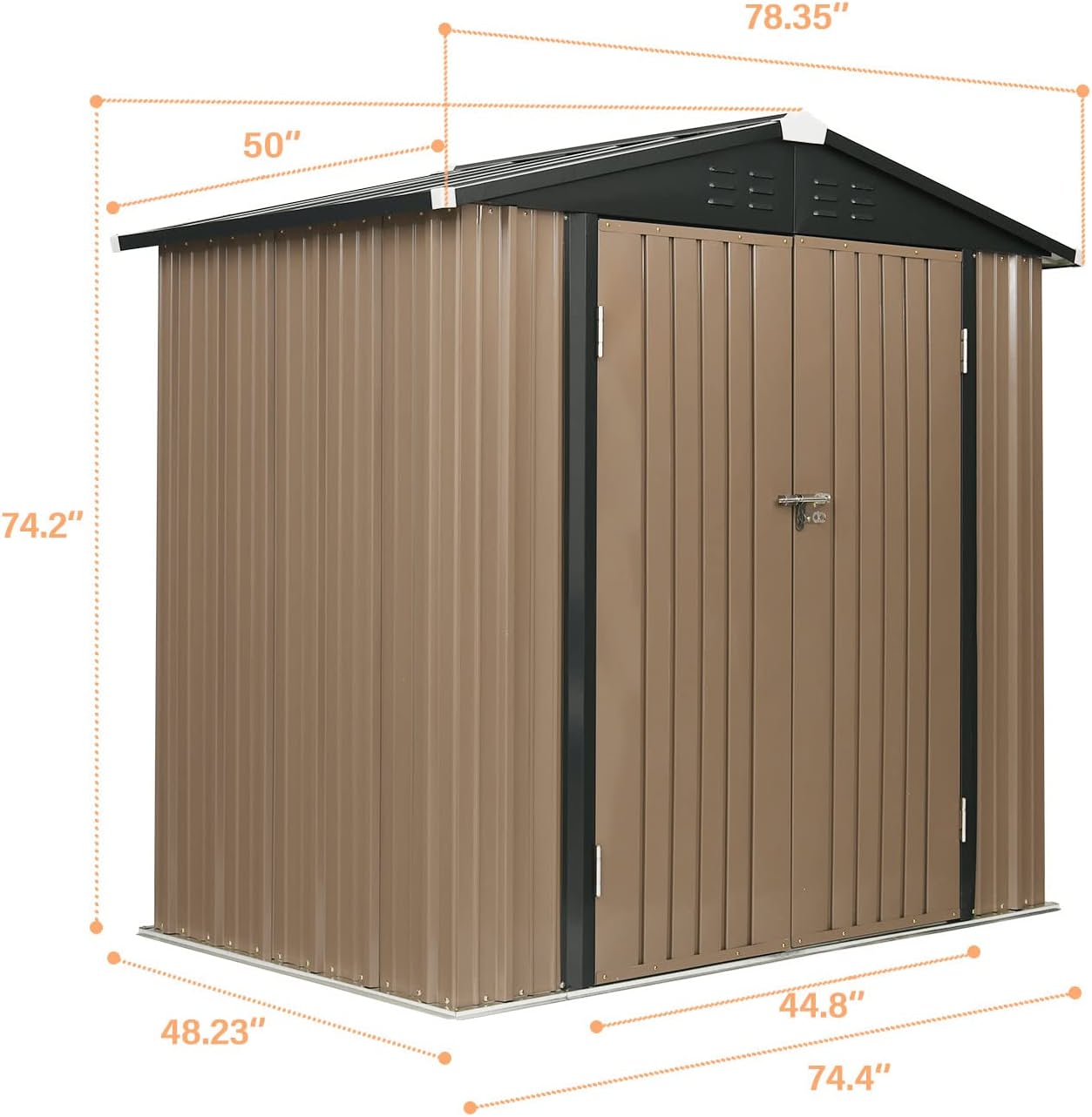 4 x 6 FT Outdoor Storage Shed, Metal Sheds & Outdoor Storage with Air Vents and Double Lockable Door, Galvanized Steel Garden Shed Tool Shed with Pent Roof for Backyard Patio Garden Lawn, Dark Grey