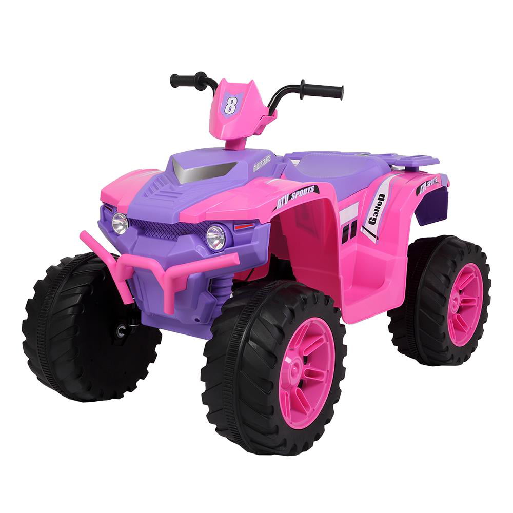 Winado Perfect for Kids Ride On ATV 12V 7Ah Battery Powered Car 4-Wheeler with a Realistic Foot Pedal Accelerator, LED Headlights, Music, Horn - Pink and Purple