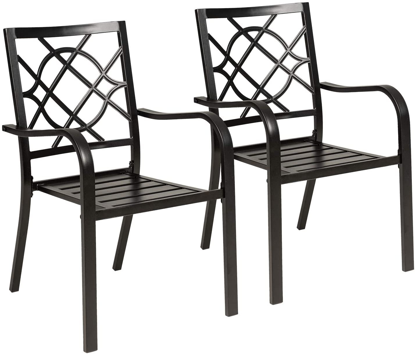 SUNCROWN Patio Dining Chair Outdoor Metal Stackable Chairs Set of 2, Black