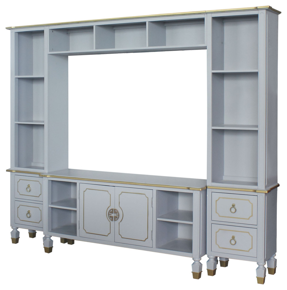 House Marchese Entertaiment Center  Pearl Gray Finish   Traditional   Entertainment Centers And Tv Stands   by Acme Furniture  Houzz