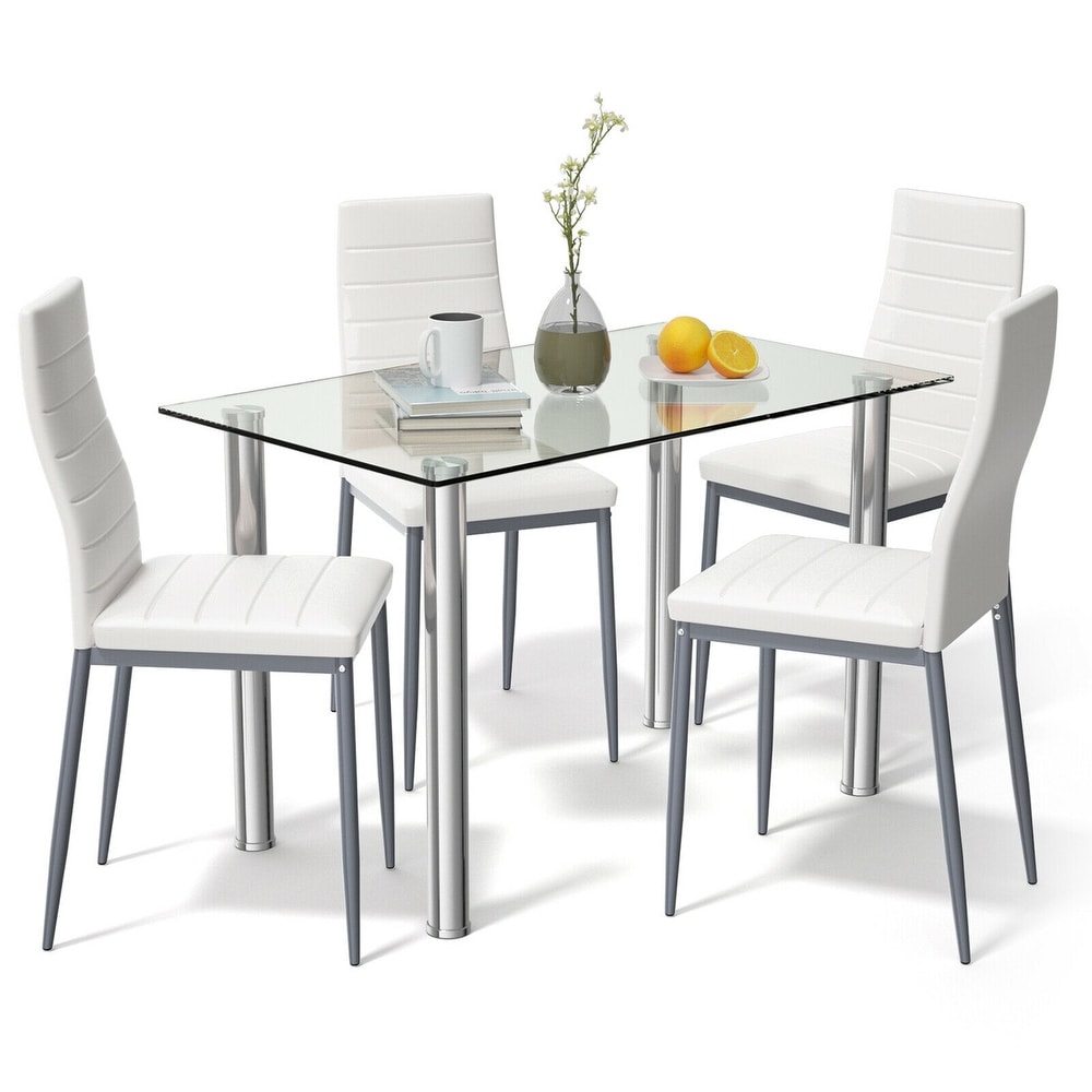 Gymax 5 Piece Table Chair Dining Set Glass Metal Kitchen Furniture