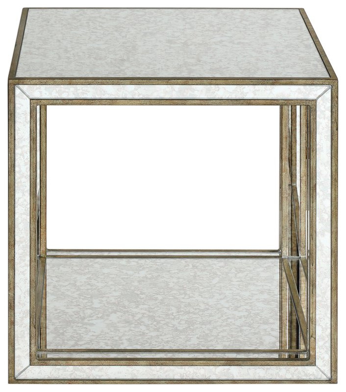 Uttermost Julie 19 quotSquare Wood Mirrored Accent End Table in Antique Gold   Transitional   Side Tables And End Tables   by Buildcom  Houzz