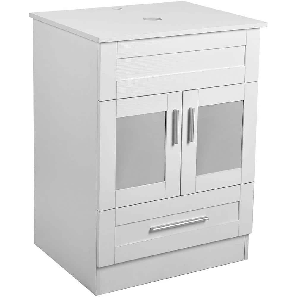 TOOLKISS 24 in W x 19 in D x 325 in H Bath Vanity Cabinet without Top Storage in White with Mirror