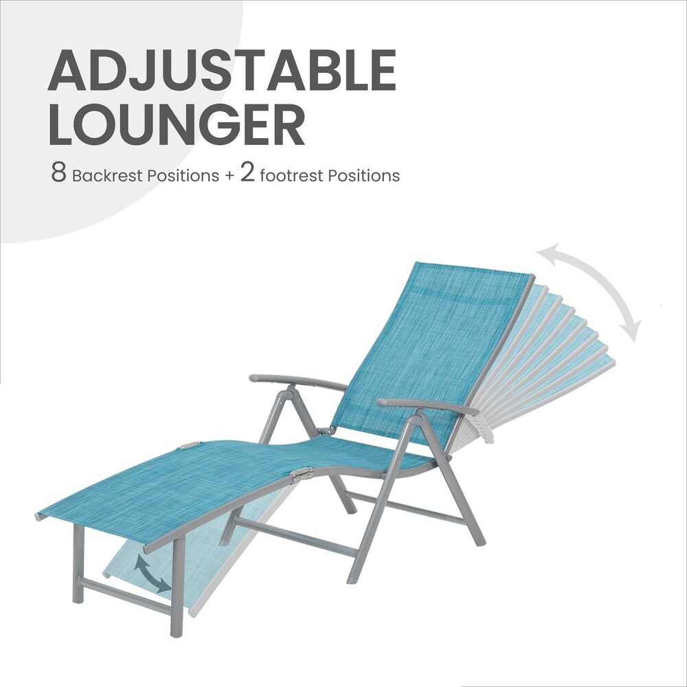 VredHom Outdoor Portable Folding Chaise Lounge Chair with Table (Set of 3)   70\