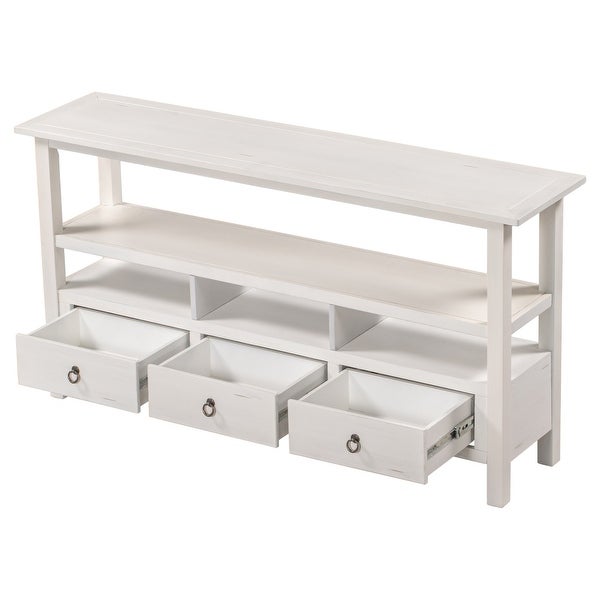 Solid Console Table Double-Storey Tabletop with 3 Drawers