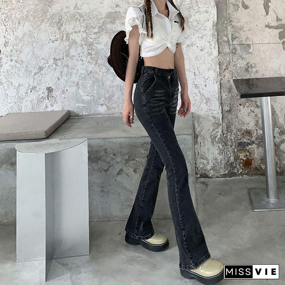 Asymmetric Waist Irregular Side Slit Bootleg Jeans