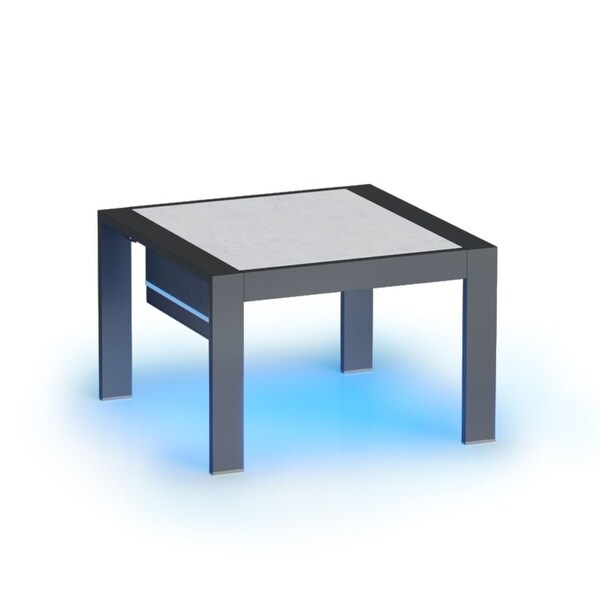 Aluminum Outdoor Side Table with LED Light and Marble Pattern Aluminum Table Top 23.6'' W X '23.6' L