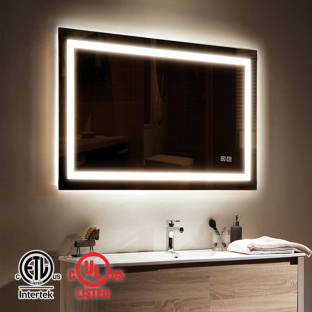 TOOLKISS 32 in. W x 24 in. H Large Rectangular Frameless Anti-Fog LED Light Dimmable Wall Bathroom Vanity Mirror in Silver TK19035