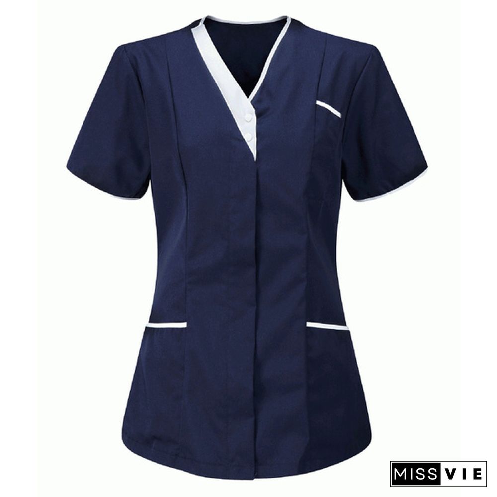 New Women Nursing Working Uniform Short-sleeved V-neck Tops Protective Clothing Tops