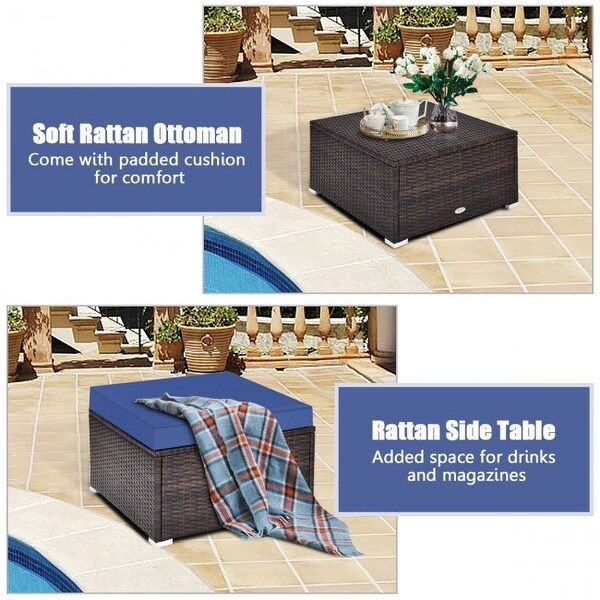 4 Pcs Ottoman Garden Deck Patio Rattan Wicker Furniture Set Cushioned Sofa - 29