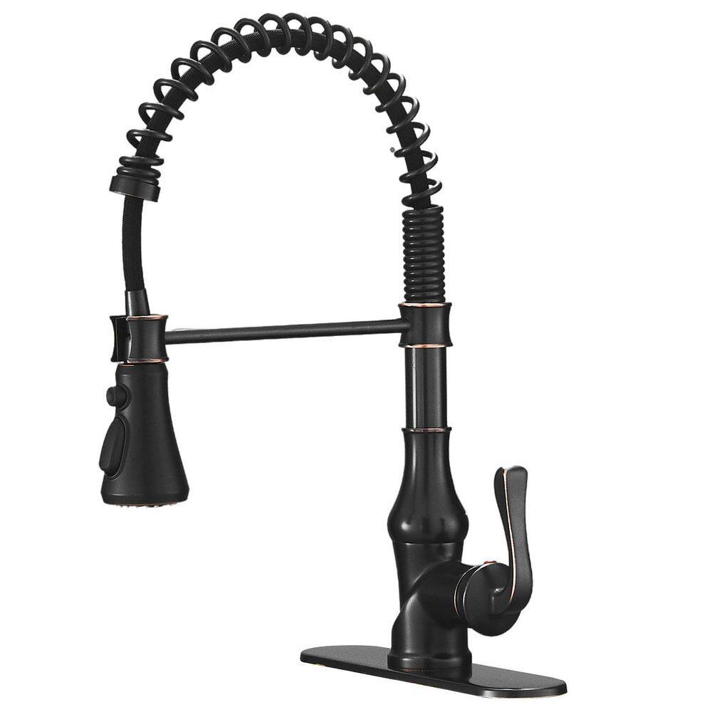 BWE Single-Handle Pull-Down Sprayer 3 Spray High Arc Kitchen Faucet With Deck Plate in Oil Rubbed Bronze A-94555-ORB