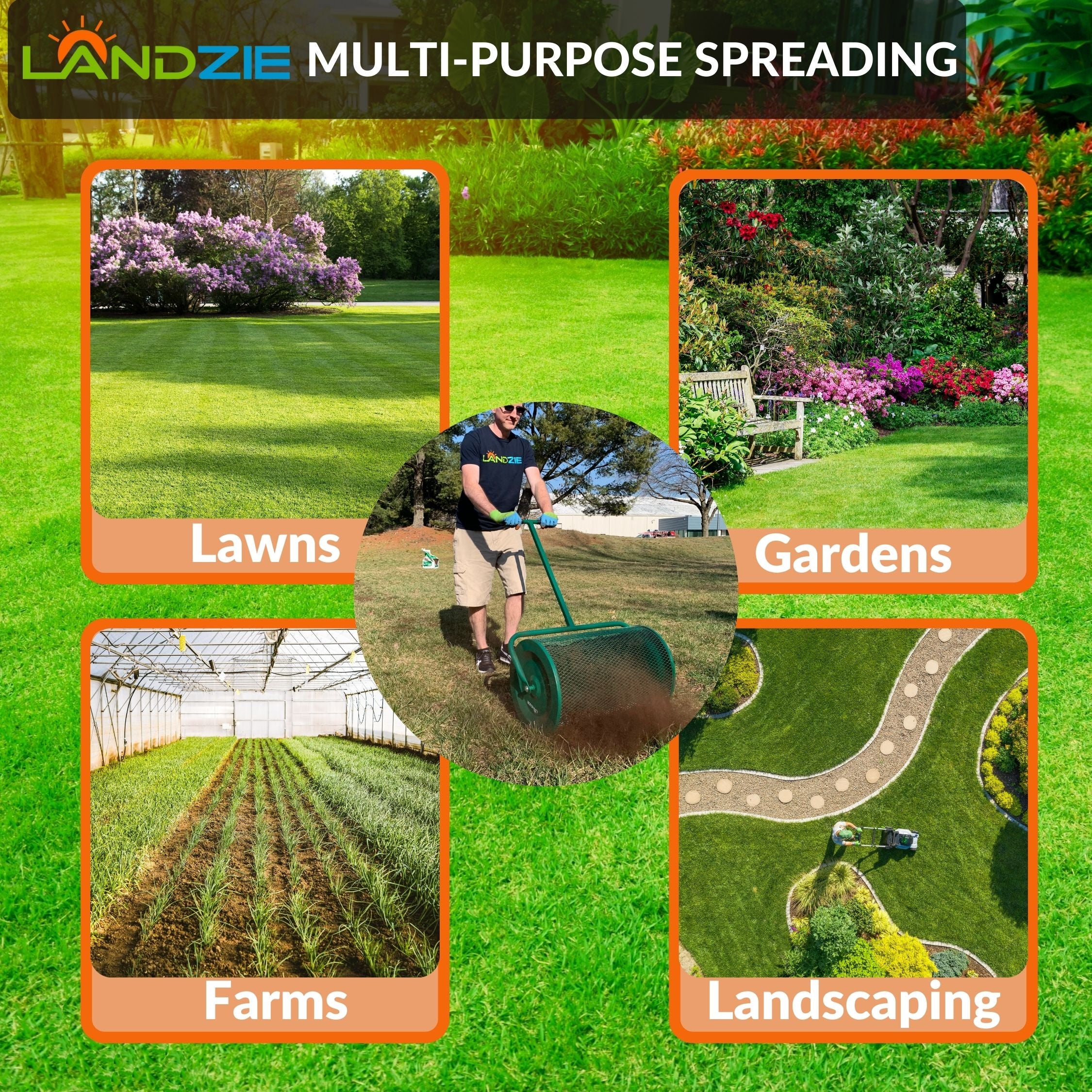 Landzie Lawn & Garden Spreader with Upgraded Side Clasps - 24