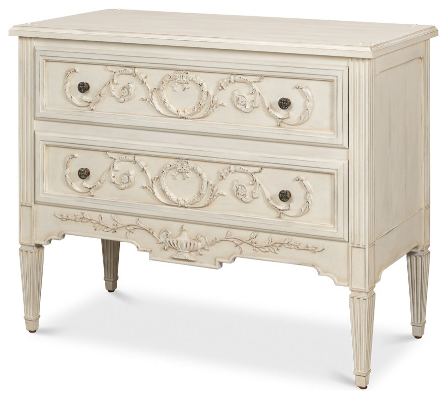 Antoinette Chest Of 2 Drawers Distressed White   Traditional   Accent Chests And Cabinets   by Sideboards and Things  Houzz