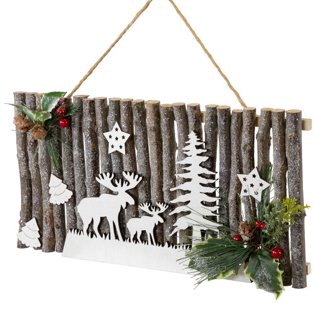 Wooden And Glitter Frosted Reindeer Christmas Wall Decor