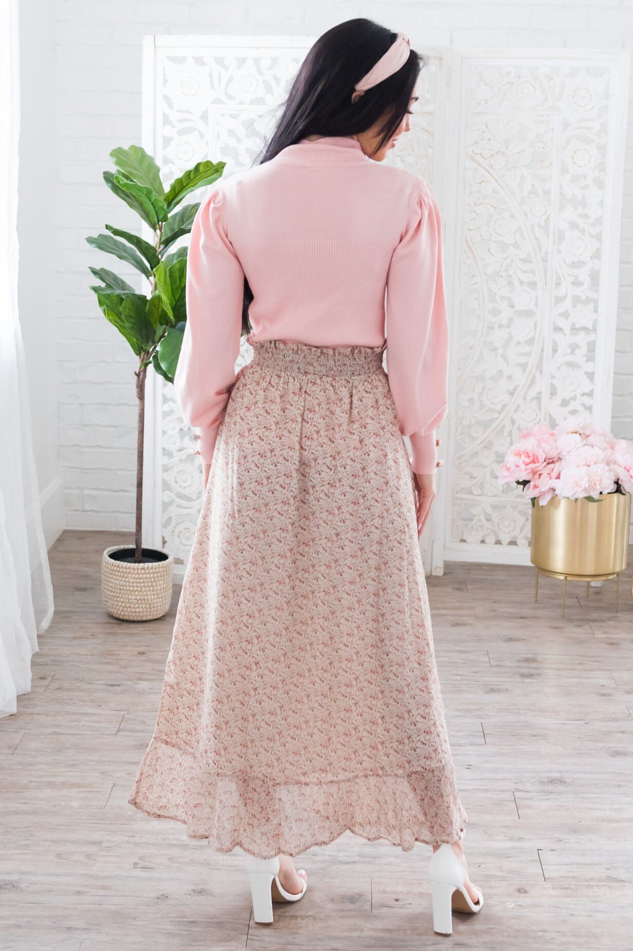 Spring Blooms Modest Button Skirt