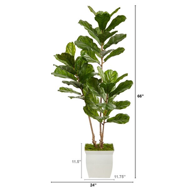 5.5' Fiddle Leaf Artificial Tree in White Metal Planter UV Resistant (Indoor/Outdoor)