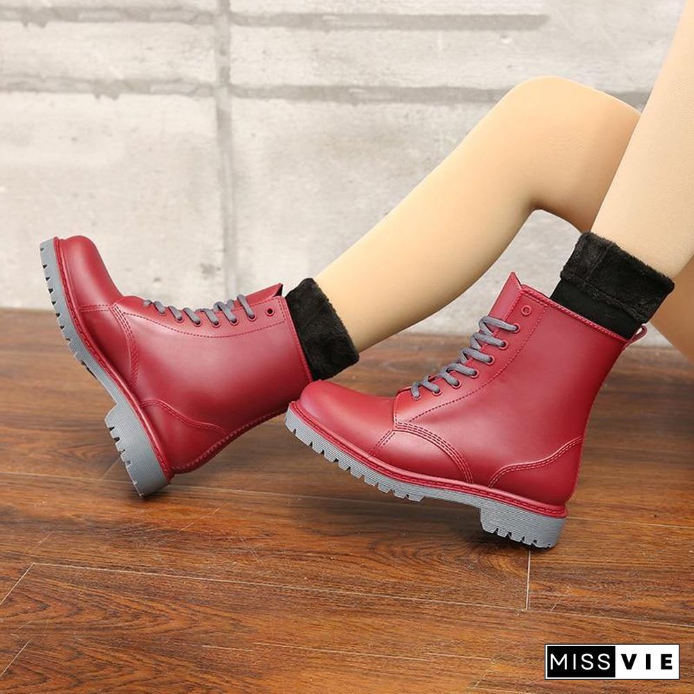 Women Rainboots Waterproof Mud Water Shoes Woman Rubber Lace Up PVC Ankle Boots Ladies Fashion Motorcycle Rain Botas