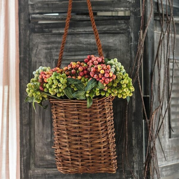 RusticReach Artificial Berry Bunch Green and Orange Red 11 Tall