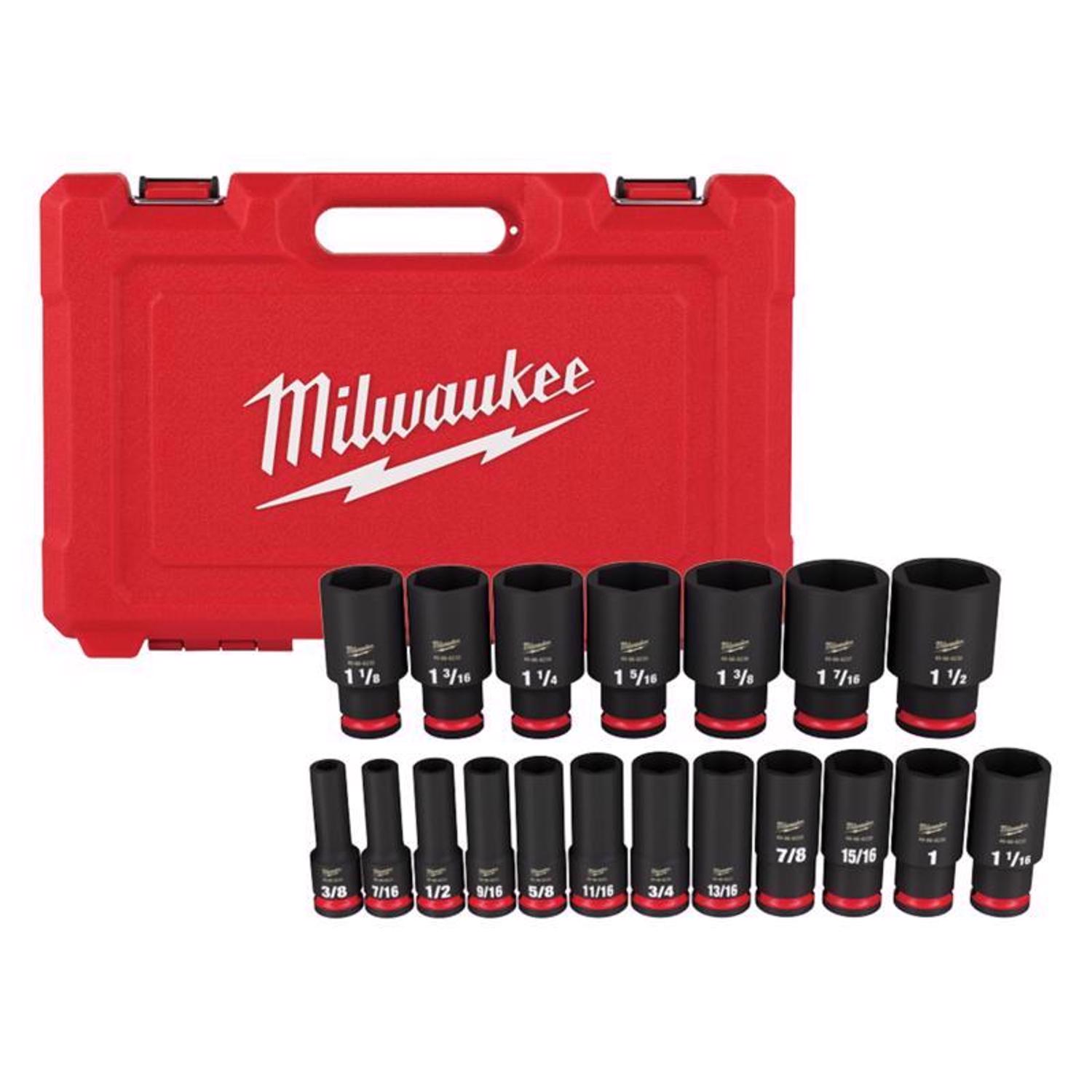 MW ShockWave 1/2 in. drive SAE 6 Point Deep Impact Rated Socket Set 19 pc