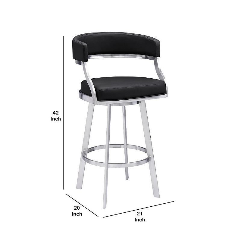 Leatherette Flared Curved Back Barstool， Black