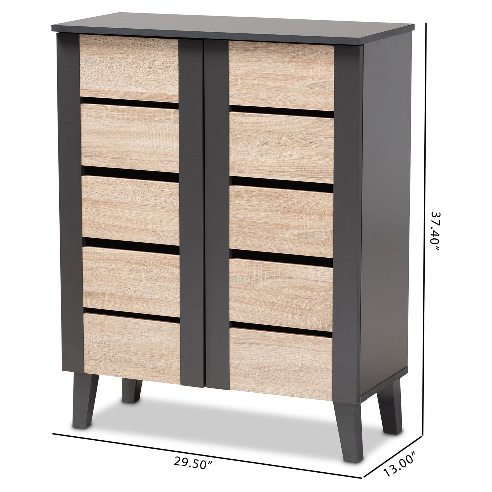 Contemporary Two-Tone Oak Brown and Dark Gray 2-Door Wood Entryway Shoe Storage Cabinet