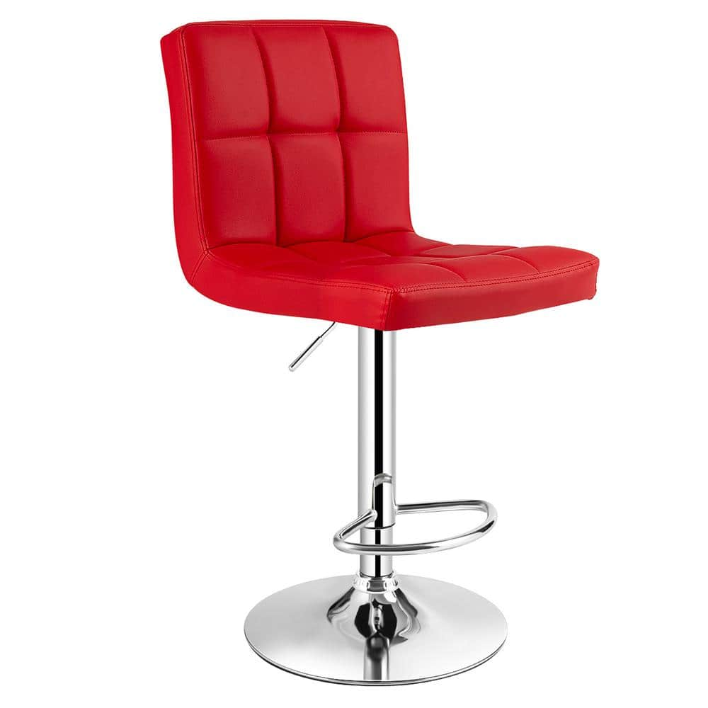 Costway (38 in-46 in) H. Adjustable Low Back Swivel Bar Stool Counter Height Bar Chair PU Leather in Red HW66492RE-1