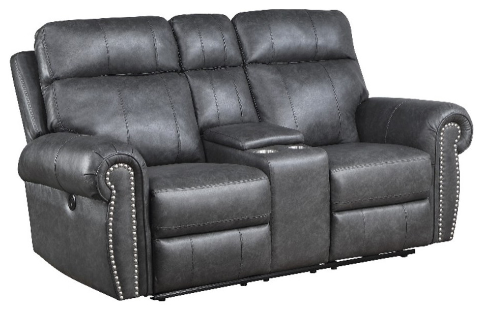 Lexicon Granville Faux Leather Power Double Reclining Love Seat in Gray   Contemporary   Loveseats   by Homesquare  Houzz