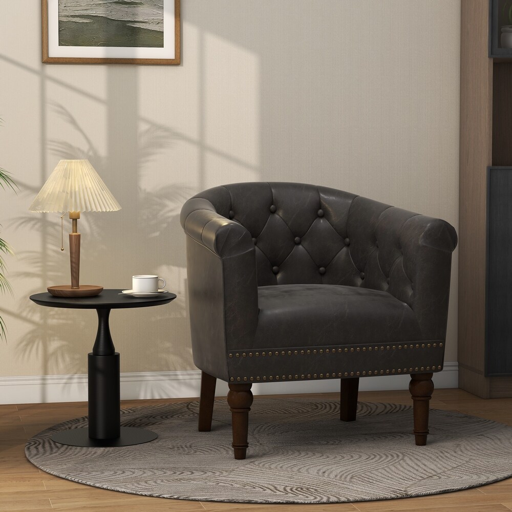 Contemporary PU Leather Tufted Barrel Accent Chair