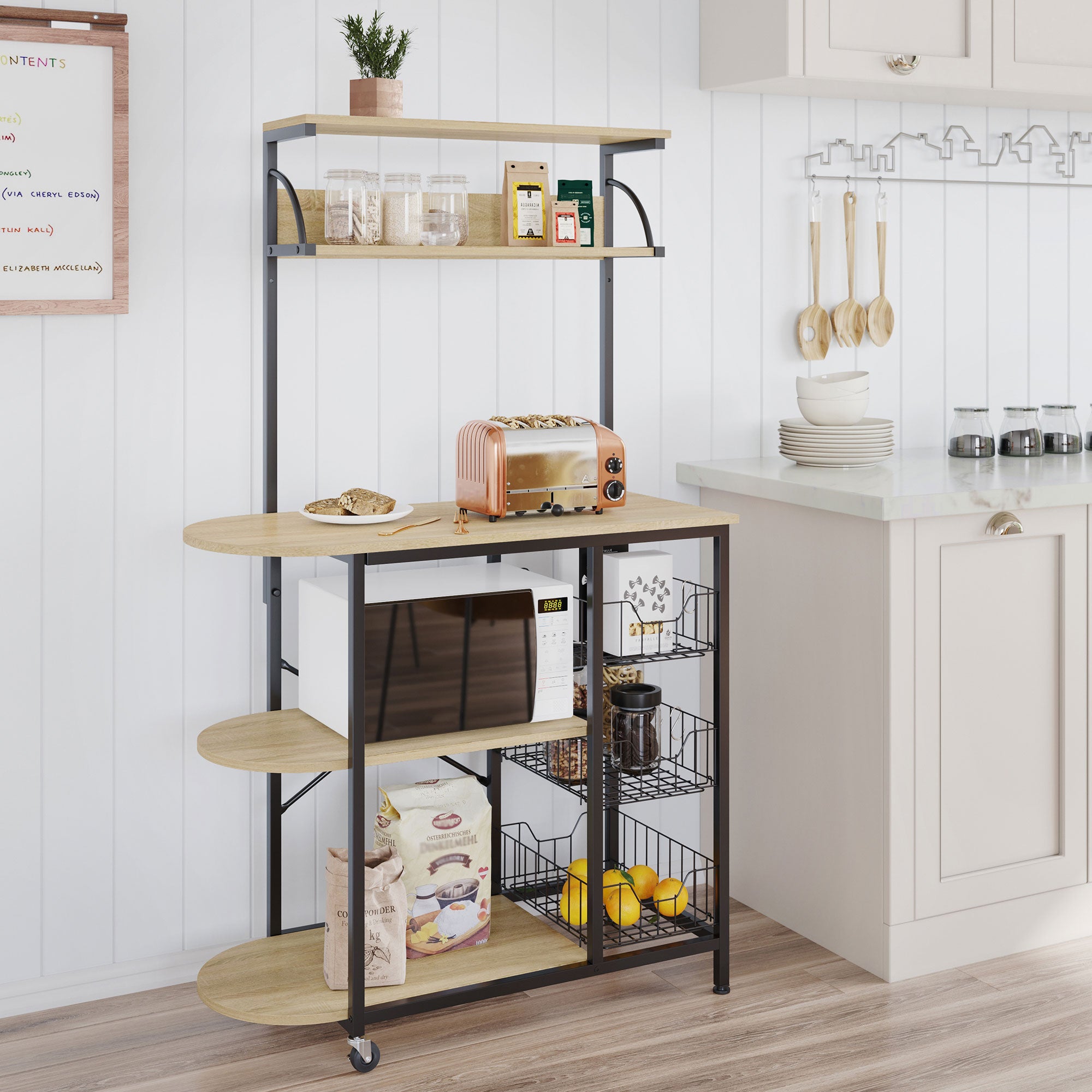 Bestier 4 Tier Kitchen Storage Baker's Rack and Coffee Station, Oak (Open Box)