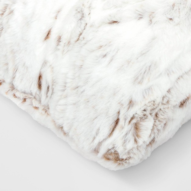 Tipped Snow Leopard Faux Fur Square Throw Pillow