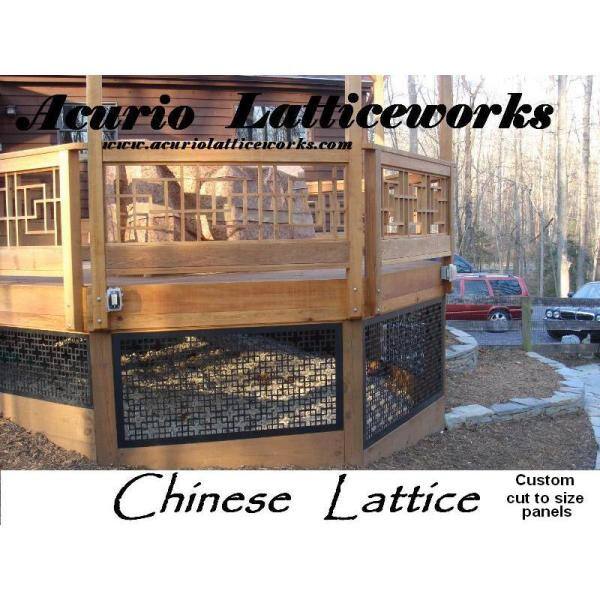 Acurio Latticeworks Chinese Square 4 ft. x 32 in. Black Vinyl Decorative Screen Panel 4832PVCBK-CH1