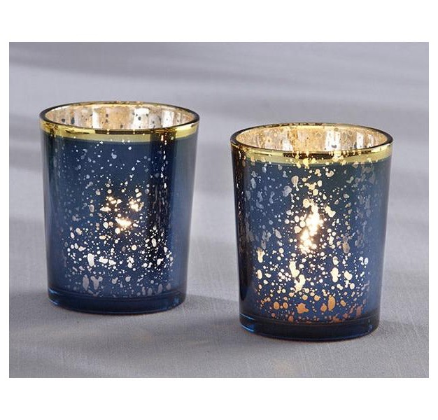 Kate Aspen Blue Mercury Glass Tea Light Holder set Of 4 20191na