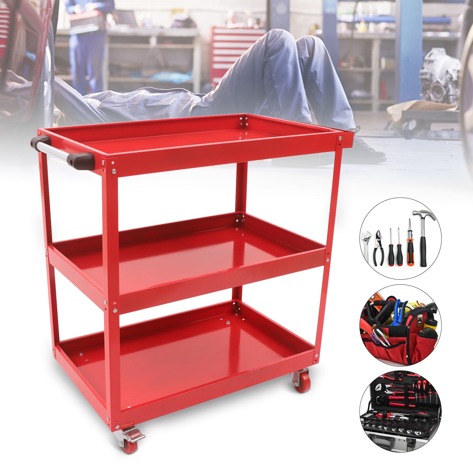 TOOL1SHOoo Heavy Duty Tool Cart Work Bench Steel Utility Service Shop Garden With Wheels