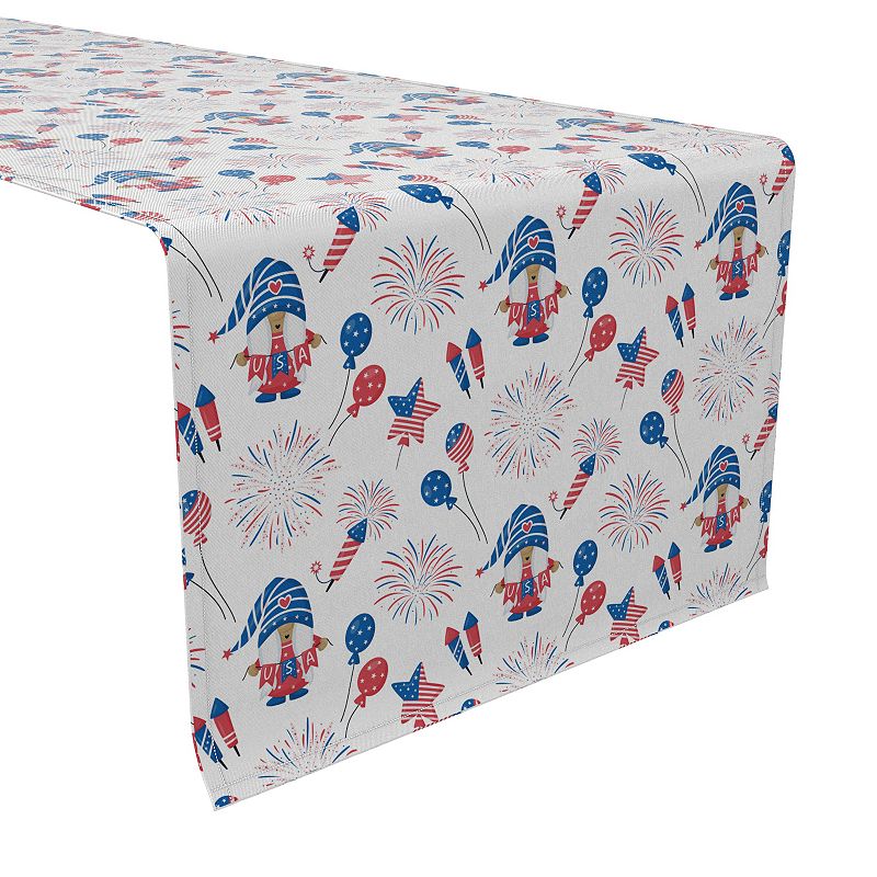 Table Runner， 100% Cotton， 16x90， 4th of July Design with Gnomes