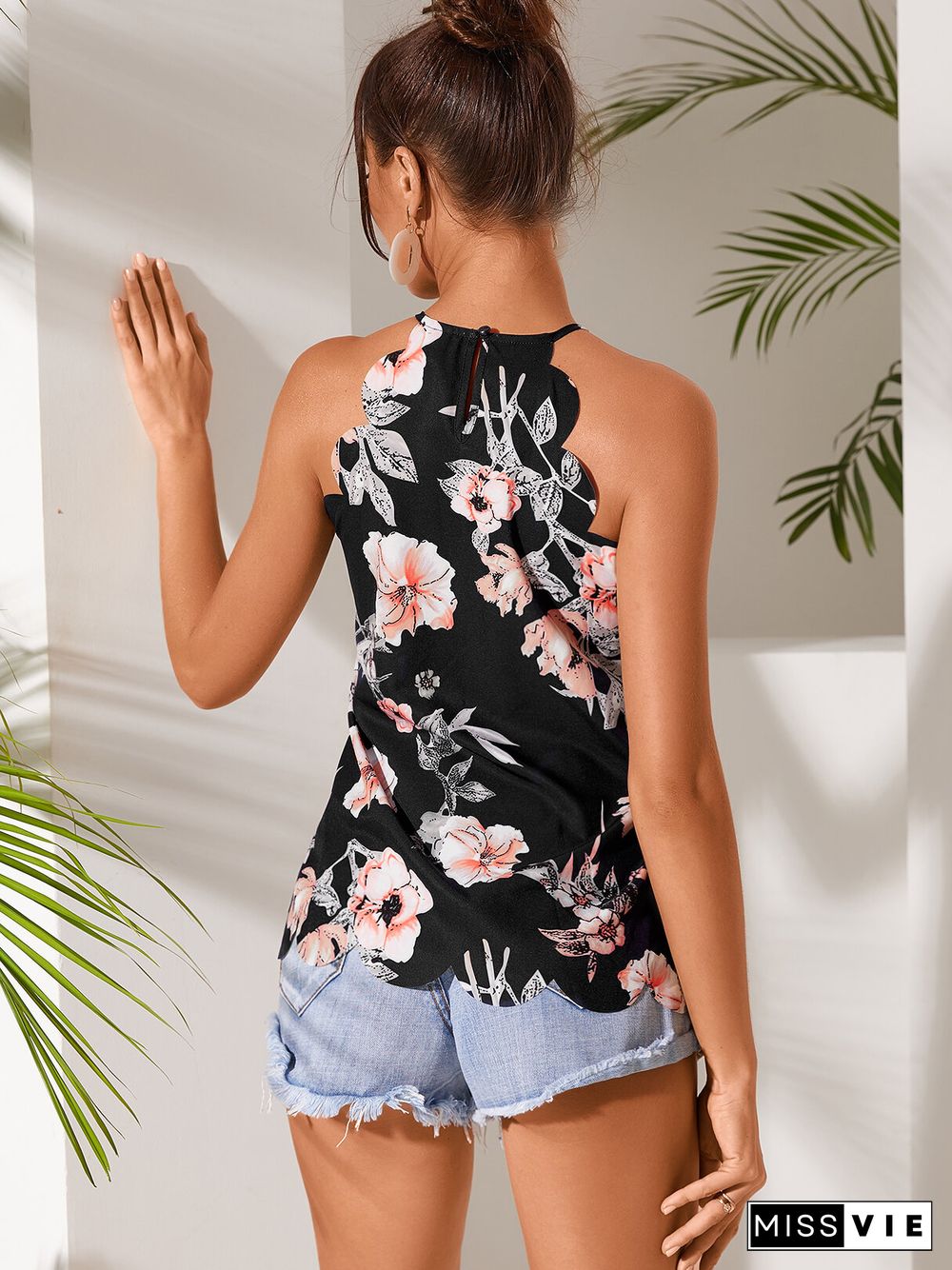 Random Floral Print Halter Sleeveless Cami